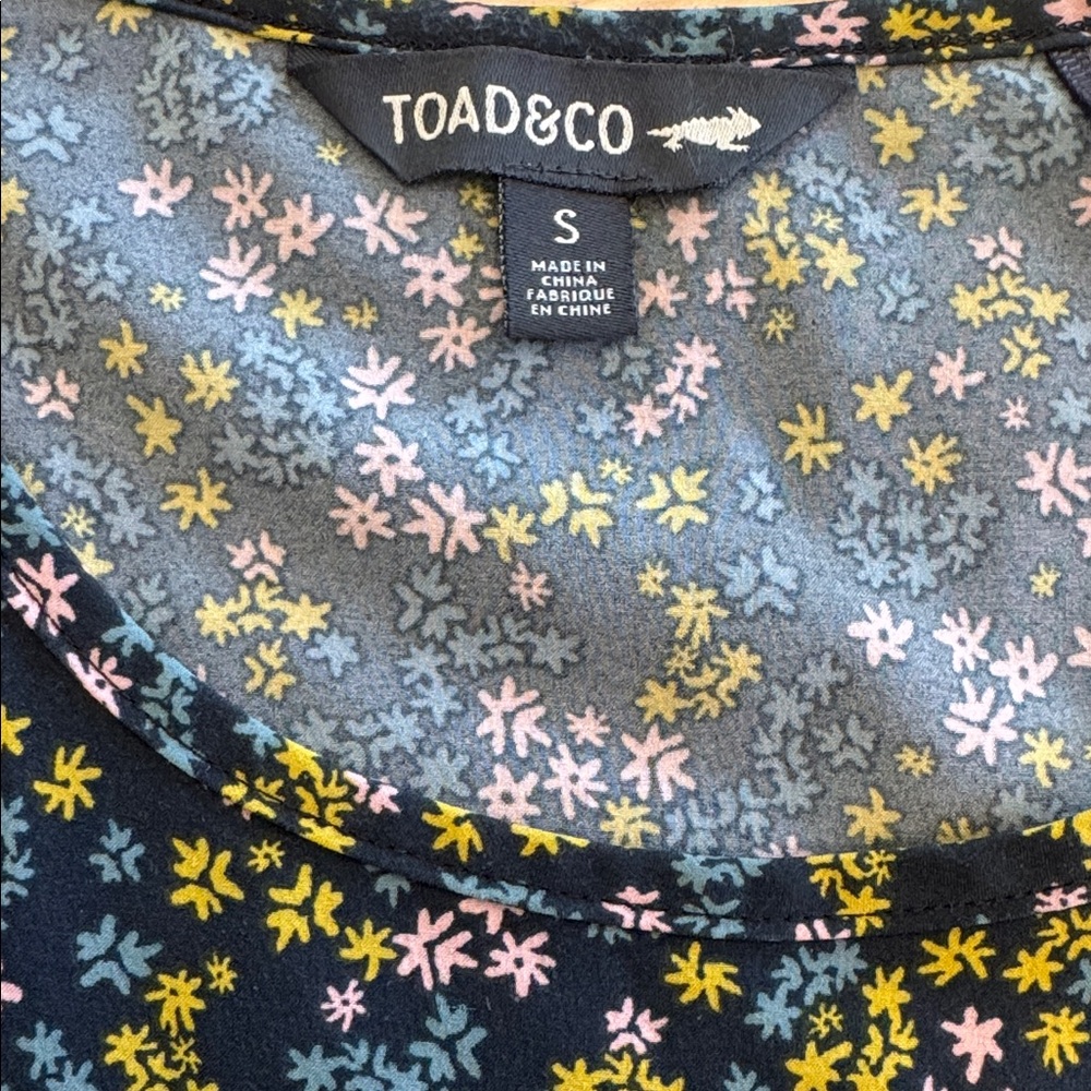 Toad & Co Sun-kissed Maxi Blue Floral Dress Pockets Zipper Pocket Open Back  S